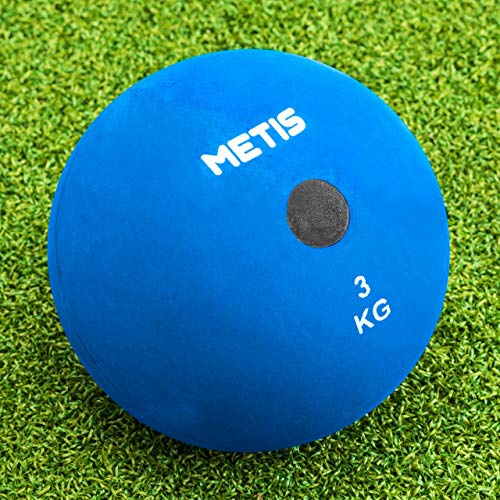 METIS Palla Per Lancio Del peso [5 Pesi Disponibili] | Lancio Del Peso Per Allenamento Atletica | Palla medica Per Atletica | Lancio del peso In gomma | Allenamento Per Lancio (3kg, Blu)