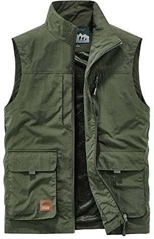 KTWOLEN Herren Outdoor Sport Weste Ärmellose Jacke Safari Weste mit Vielen Taschen Anglerweste Fotografie Sport Camping Jagd Wandern Freizeitweste, Grün, M