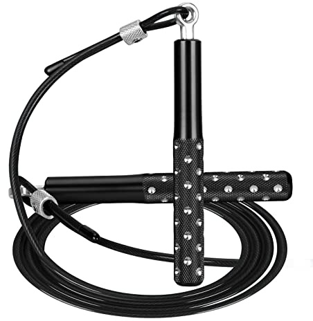 Jump Rope, Wastou Speed Jumping Rope for Training Fitness Exercise, Adjustable Adults Workout Skipping Rope for Men, Women, Kids, Girls (Black-B)