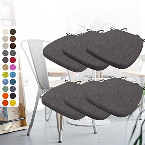 6er Set Stuhlkissen 40x38x5cm mit Bändern,Waschbare Sitzkissen Rutschfest,Stuhlauflage Stuhlpolster Sitzkissen,Abnembar Bezug Mit Reißverschluss,Ideal für Zuhause Büro Küche Esszimmer,Kaffee grau