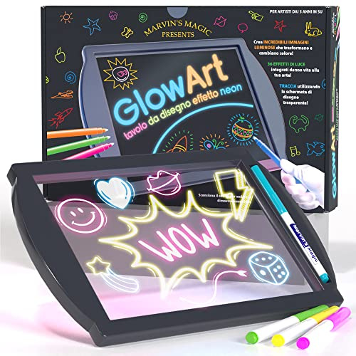 Marvin's Magic Tavolo da Disegno Luminoso Glow Art - Nero - dai 5 anni | Tavolo da Disegno Luminoso, Disegna al Buio, Gioco Creativo Senza Sporcare, dai 5 anni