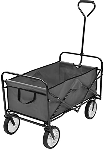 TAISK Faltbarer Handkarren Stahlwagen Schubkarre Gartenkarre mit Rädern (Grau ohne Baldachin)