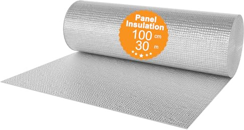 Aufun Isolierfolie Dämmfolie Doppelte Alu-Luftpolsterfolie Dachisolierung 3-4mm, Heizkörper Reflexionsfolie Isolierungsfolie Wärmehaltung (1x30m)