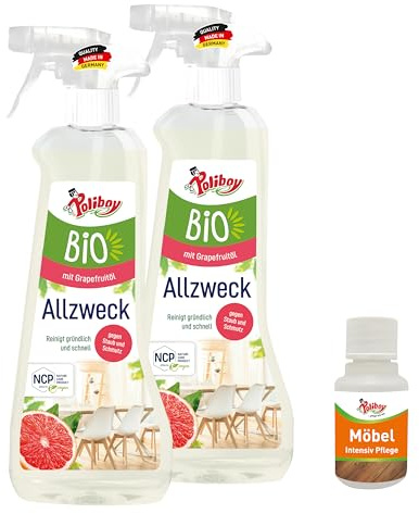 Poliboy Bio Nettoyant universel pour toutes les surfaces, y compris le bois – Végétalien – 2 x 500 ml – Avec échantillon de produit – Fabriqué en Allemagne