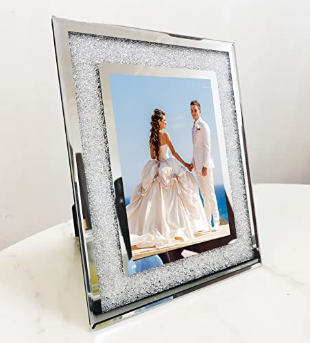 PIGPIGFLY Bilderrahmen 13x18cm aus Glas,Diamant Glitter Fotorahmen,Bilderrahmen Modern Silber，für Baby Fotos Familienfotos und Hochzeitsfotos，Geschenk