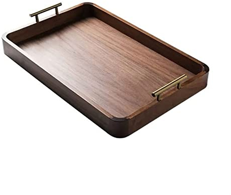 Plateau Service Plateau en Bois de Noyer de Haute qualité Plateau de Service rectangulaire ménager Plats pâtisseries Services à thé Plateau de Rangement Plateaux Décoratifs (Size : M)