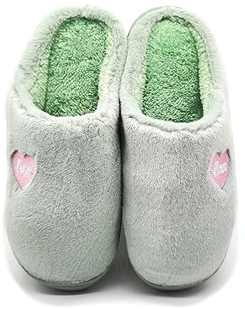 P&L ITALY COLLECTION Zapatillas De Estar por Casa Mujer Invierno Pantuflas Antideslizantes Calido Termico Algodón 220 (Green Love, numeric_3839)