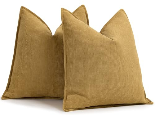 ZWJD Senf Gelb Kissenbezug 50x50 2er Set Chenille Kissenbezüge Sofakissen Kissenhüllen mit elegantem Design, weiche und luxuriöse dekorative Dekokissen für Couch, Bett und Heimdekoration