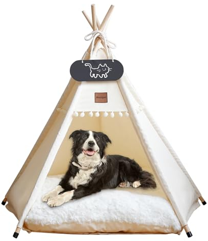 Mooipet Tipi Zelt für Haustiere mit doppelseitigem Kissen Haustierzelt für Hunde/Katzen Haustierhütte Abnehmbar und Waschbar Hundehaus für Meerschweinchen Kaninchen Hamster Kätzchen 40x40x50cm