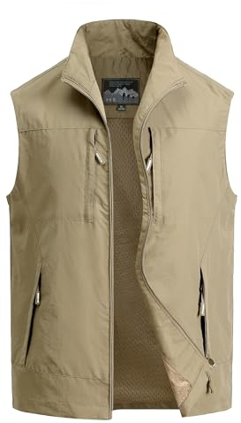 MeiLayM Herren Outdoor Weste Atmungsaktiv Anglerweste Sommer Schnelltrocknend Weste Vielen Taschen Weste Freizeit Ärmellos Jacke Camping Safari Fotografie Weste Khaki,XL