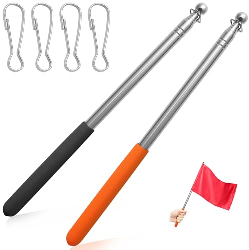 Juyibaao 2 Pezzi Asta Telescopica Bandiera de 1,6M, Asta della Bandiera Acciaio Inox con 4 Clip, Asta Bandiera Portatile con Maniglia Antiscivolo per Insegnante Guida Turistica Campeggio Stadio