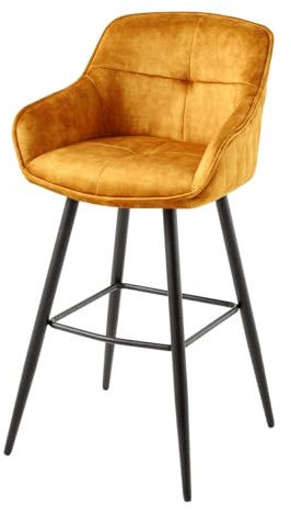 Barhocker EUPHORIA - 105cm - senfgelb - Samt Metall-Beine mit Lehne | Armlehne, Ziersteppung, hoher Komfort, bequeme Polsterung, Design, Eyecatcher