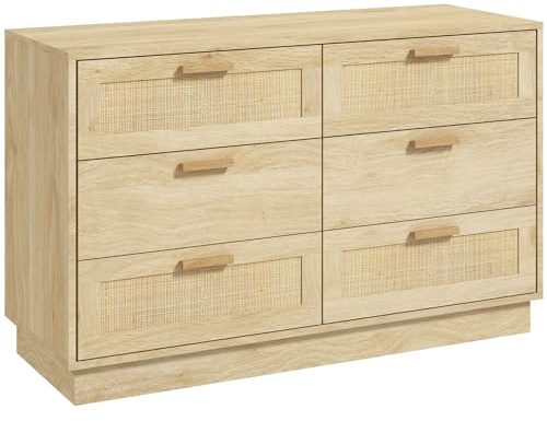 HOMCOM Cómoda con 6 Cajones de Rejilla de Ratán 110x40x69 cm Natural
