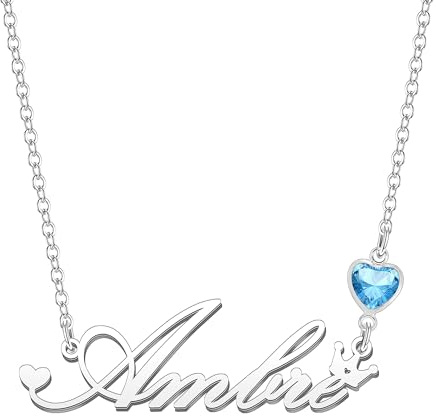 Kraven Collier de Nom Personnalisé Pierre de Naissance Initiale Plaque de Nom Tour de cou Personnalisé Anniversaire Mère Noël Cadeaux pour Femmes Filles Adolescentes Fille (Ambre)