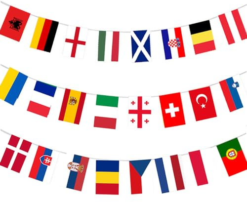 EM Flags Bunting for Euro Football 2024 - European Championship Flags Bunting for Euro Football 2024-24 Countries Flag Chain Flags EM Decorative Bunting Garland Banner Decorations (9 m (20 x 28 cm)