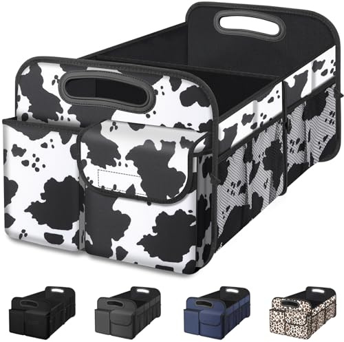 Femuar Car Trunk Organizer, Car Storage Organizer with Large Capacity Waterproof Collapsible Trunk Organizer for Car Suv/Jeep/Sedan, Car Accessories (Cow print, Standard)