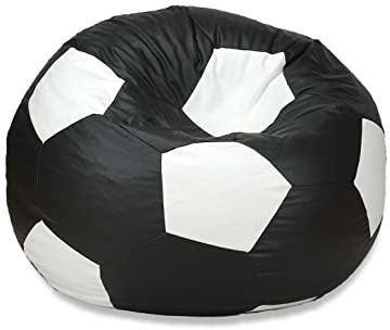 EGATO Sitzkissen Fußball 80cm Durchmesser Entspannender Sitzpouffe in Ballform mit EPS-Perlenfüllung Schwarz-weiß