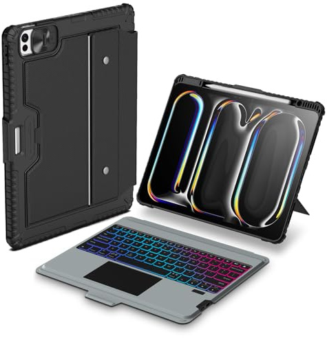 Nillkin Keyboard Case for iPad Pro 13 Inch (M5/M4, 2025/2024), iPad Pro 13 Case with Keyboard,MagicTrackpad, Slide Camera Cover, Detachable Keyboard with 7 Backlight Colors-Black