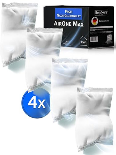 BonAura Set di 4 ricariche per deumidificatore, 980 g, deumidificatore, granulato, protezione da muffe e odori