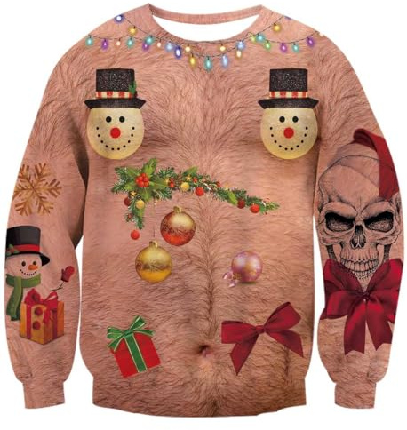 Belovecol Jultröja för män Julgran Håriga bröst Tryckt tröja Ugly Christmas Sweatshirt Långärmade skjortor M