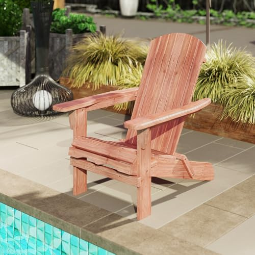 GOPLUS Chaise Adirondack, Chaise d'Extérieur Pliable avec Cadre en Bois Massif, Dossier Incurvé et Accoudoirs Larges, Capacité 180 Kg, pour Terrasse, Jardin, Bord de Piscine (1, Naturel)