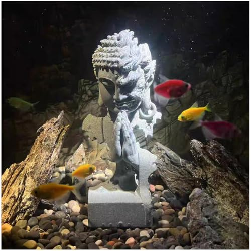 livelyfish Meditating Buddha Statue Zen Garden Statues Sandstone Thinker Buddha Sculpture Figurine for Fish Tank Aquarium Home Decorations, Gift (C) | Sandstone Buddha Head Statues, Fish Tank Buddhas Sculpture, Home Buddhist Decoration