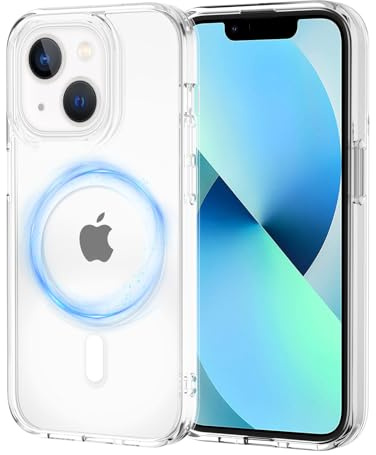 XTCASE Hülle für iPhone 13 Magnetisch kompatibel mit Magsafe, Transparent Handyhülle für iPhone 13 Durchsichtige PC Rückseite + TPU Bumper - Crystal Clear
