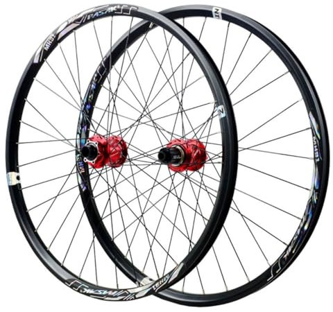 GEIRONV Steckachsen Mountainbike-Laufradsatz 26 27,5 29 Zoll, Aluminiumlegierung 15 X 100 MM/12 X 142 MM 32 Löcher Vorne 2 Hinten 4 Lager for 1,5–2,8 Zoll Reifen(Red,26inch)