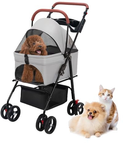 Fiauli Hunde-Kinderwagen, Faltbarer Katzen-Hunde-Kinderwagen mit 4 Rädern, Abnehmbarer Hunde-/Katzen-Reiseträger, Haustier-Kinderwagen, atmungsaktiver Haustier-Kinderwagen Aufbewahrungskorb für Gr