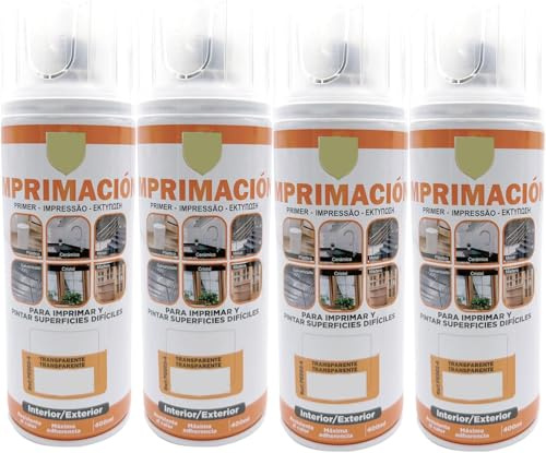 MORE FREE Pintura Spray Imprimacion Transparente de 400 ml Adecuado para las Superficies de Metal, Madera y Plástico Pack de 4 Unidad