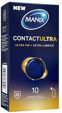 Manix Contact Ultra: Boite de 10 Préservatifs pour Homme, Ultra-Fins et Extra Lubrifiés pour des Sensations Intactes