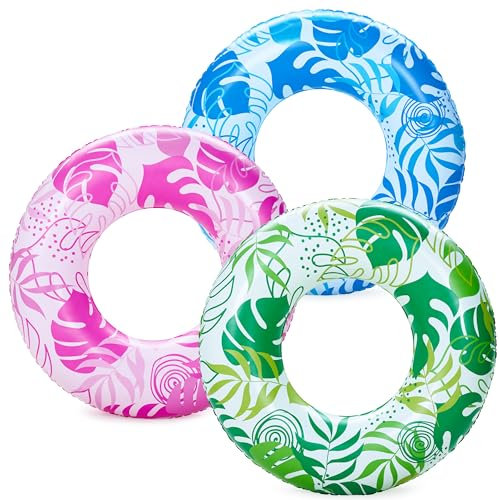 JOYIN 3 Pack Schwimmring für den Pool, Schwimmreifen für Kinder, Schwimmreifen Erwachsene, Schwimmring mit tropischen Blättern, Wasserspielzeug zum Schwimmen, Sommer-Strandparty