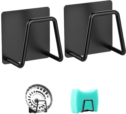 Banjiabb 2 Stück Schwammhalter Küche, Schwammhalter Spülbecken, Sponge Holder Kitchen Sink Ohne Bohren, Für Die Aufbewahrung Und Das Abtropfen Im Haushalt, Schwarz