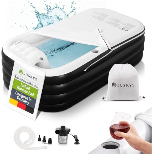 Juskys Vasca Gonfiabile M - Vasca da Esterno per Adulti, Vasca Pieghevole e Mobile con Schienale, Vasca da Bagno di Ghiaccio con Coperchio e Pompa