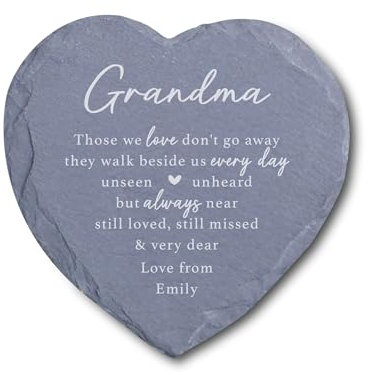 eBuyGB Personalised Graveside Memorial Ornament, Small Memorial Plaque, Slate Heart Shaped Cemetery Grave Decoration, Loved One Remembrance Gift
