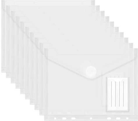 10 Stück Dokumententasche A5, 23x18cm Umschlagmappen zum Abheften Dokumentenmappe Sichttaschen mit Klettverschluss und Etikettentasche, Sammelmappen Wasserdicht für Dokument Organisieren (7 Löcher)