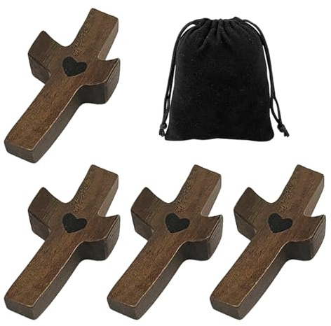 OAOSDH 4 Piezas De Cruz De Madera Y Bolsa De Almacenamiento De 1 Pieza, Tallas De Madera, Cruz Portátil, Decoraciones De Madera.