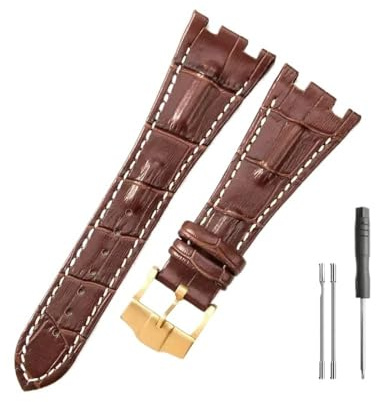 BPBZUTUMDZ Bracelets de montre en cuir adaptés for Audemars et for Piguet Royal Oak 15710 26471 26474 28mm for bracelet de montre for boucle pliante(Brown white-Gold-K13)
