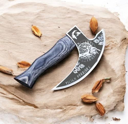 Viking Pizza Cutter Axe Viking Odin Hatchet Pizza Axe Mini Axe, Pizza Cutter, Small Camping Axe, Small Axe with Premium Leather Sheath Cover (Black Handle)