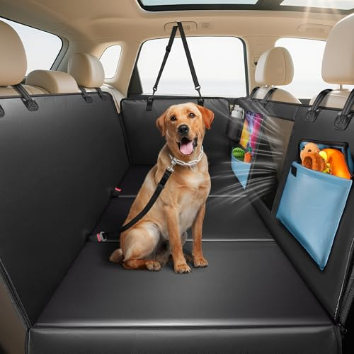 MellowMates 137 cm Dog Car Seat Cover for Back Seat Upgraded PU Leather Back Seat Extender with Hard Bottom Waterproof Anti-Scratch Holds 180 kg Backseat Cover for Dogs in Car, SUV & Small Truck