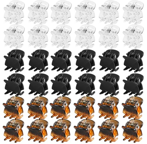 36 Piezas Mini Clips para el Cabello, Plastico Pinzas, Mini Pinzas Pelo Horquilla Antideslizante, para el Pelo Antideslizante Hair Clip Adecuado Mujeres y Niñas, Negro, Carey, Blanco Claro