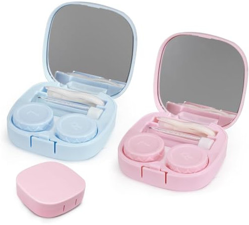 Set di 2 Custodia per Lenti a Contatto, Custodia Lenti a Contatto con Specchio, Porta Lenti a Contatto da Viaggio, Portalenti per Lenti a Contatto Igienica Portatile per Viaggi a Casa All'aperto