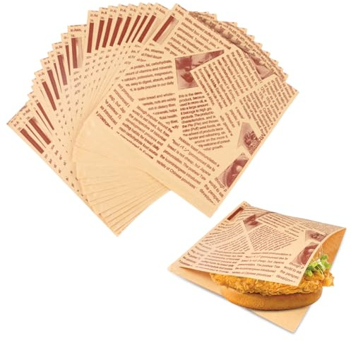 200 Pezzi Sacchetti per Hamburger, 15 x 15 cm Sacchetti per Panini, Sacchetti Carta Per Hamburger, Antigrasso Sacchettis per Snack, Sacchettis per Alimenti, per Patatine Fritte