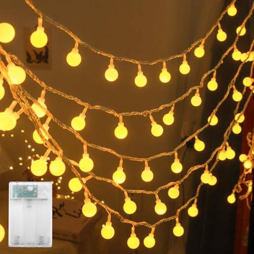 ENLACE Lichterkette Kugeln, 5M 50 LED Kugel Lichterkette Batteriebetrieben, 1,8cm Durchmesser Kugel, Warmweiß Kugeln Lichterketten für Weihnachten, Hochzeit, Zimmer, Balkon, Innen & Außen