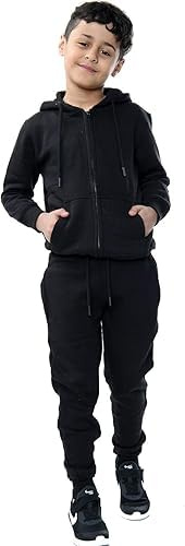 Kids Girls Boys Plain Tracksuit Back to School - Children Pe School Zipper Hoodie Top Bottom Jogging Suit (Black, 9-10 Years)