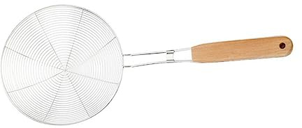 Stainless Steel Strainer Spoon with Wood Handle, Hanging Hole | Mesh Filter for Oil and Impurities, Cooking and Frying Use, for Noodles and Fried Food