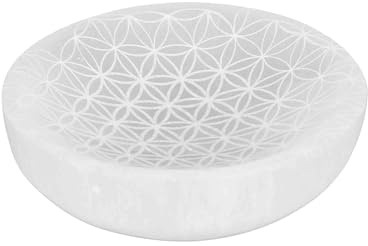 NKlaus Selenita - Base de carga de 9,5 cm, diseño de flor de la vida, 1 unidad | Para meditación; para yoga; tamaño: 9,5 cm; diámetro: 9,5 cm; altura: 2,2 cm; 350 g; 9,5 cm; 2,2 cm