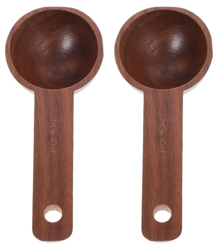 CONGARTENO Cuchara Medidora de Café de Madera de Nogal 15 Ml Juego de 2 Unidades Cucharas para Granos de Café y Té Utensilios de Cocina Precisos para Hornear y Mezclar en Casa o Viaje