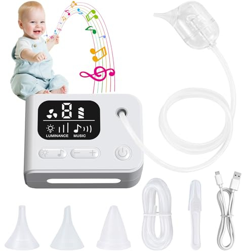 Nasensauger Baby Elektrisch,Bestcool Nasensauger für Babys mit 3 weichen Silikonaufsätzen,9 Saugstärke,beruhigendem Licht und Schlafliedern,Nasensauger Baby für die Tägliche Nasenpflege,USB-aufladbar