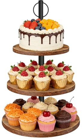 3 Tier Cake Stand,Wooden Cupcake Stand Cake Display Stands,Vintage Tiered Serving Stand for Afternoon Tea Birthday,Home Party, Wedding